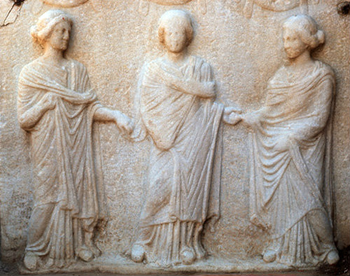 Turkey Ephesus a plaque of the three Graces found in one of the Roman villas now in the Ephesus Museum Selcuk