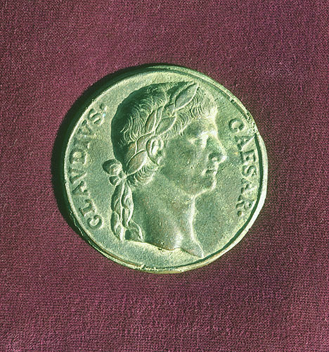 Claudius Caesar, Roman Emperor from 41 to 54 AD, bronze medallion from Turkey