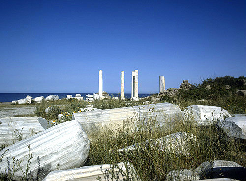Ruins with sea beyond, Side, Turkey
