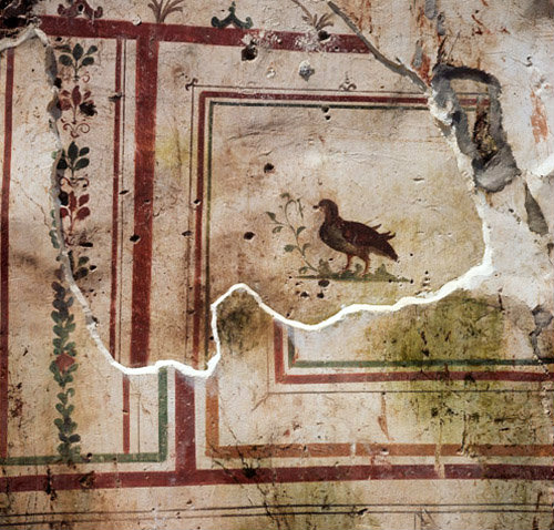 Turkey Ephesus early mural showing underneath a later and cruder painting in the steam baths in a Roman villa