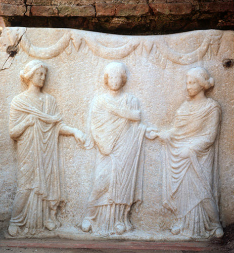 Turkey Ephesus the Three Graces on a plaque found in one of the Roman villas