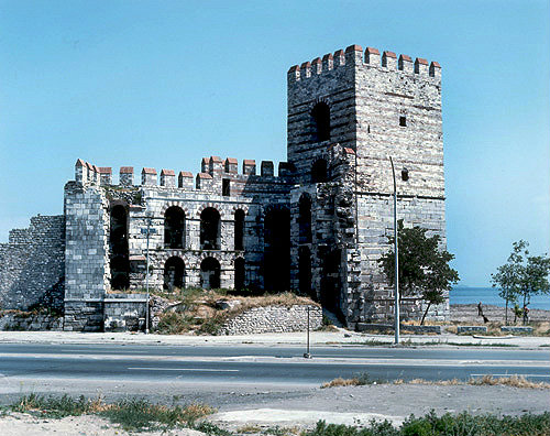 Marble Tower, set in city walls built by Theodosius, firth century BC, Istanbul, Turkey