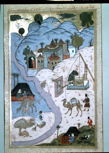 Suleyman restores castle in Egypt, miniature from 16th century MS H.1524 p291a, Topkapi Palace Museum, Istanbul, Turkey