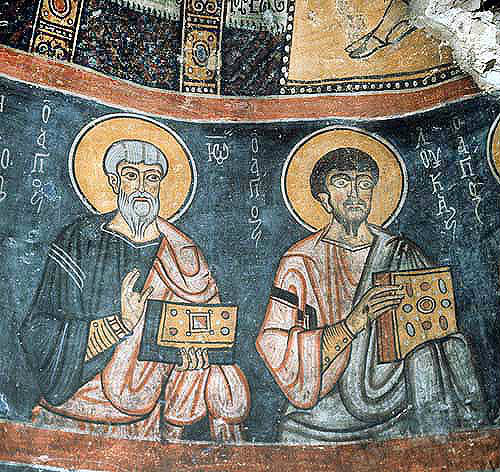 St John and St Luke, mural in the rock-cut monastery of Eski Gumus (Old Silver) in Cappadocia Turkey 12thC