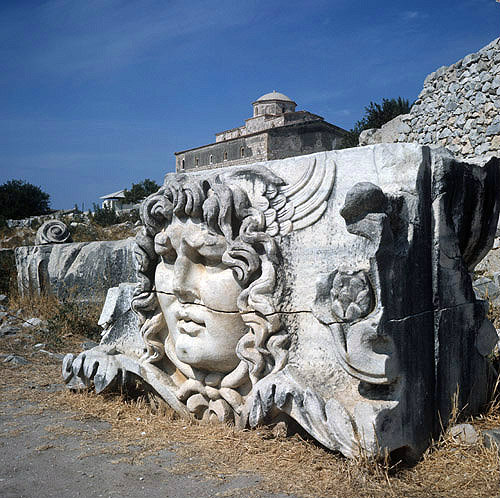 Head of Apollo, sculpted in marble, in vicinity of Temple of Apollo, Didyma, Turkey