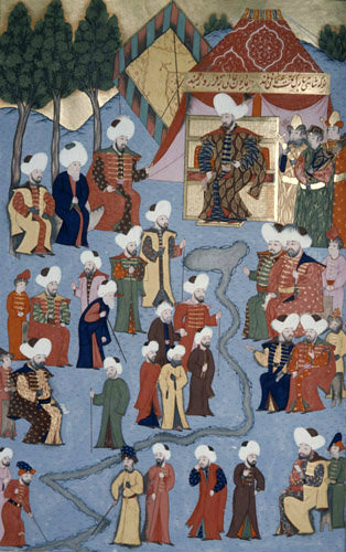 Osman I at Adrianople, 16th century miniature from ms H.1523 p 49A, Book of Accomplishments, Topkapi Palace Museum, Istanbul, Turkey