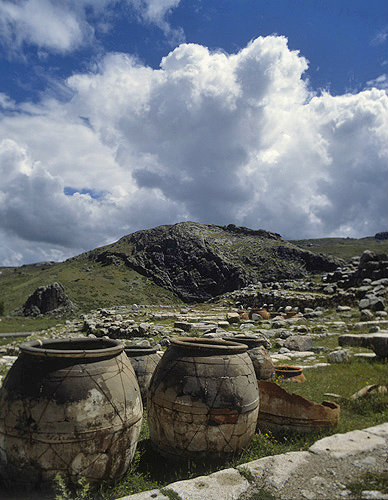 Storage jars in the Great Temple of late bronze age Hittite capital, Hattusas, Bogazkoy, Turkey