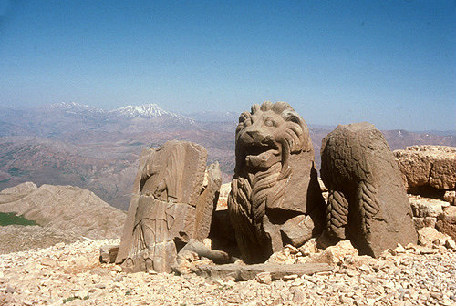 Lion sculpture on western terrace, circa  50 BC, Nemrud Dag tomb sanctuary, south eastern Turkey