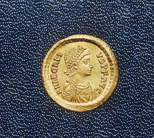 Arcadius, Byzantine Emperor from 395 to 408 AD, gold coin, Archaeological Museum, Istanbul, Turkey