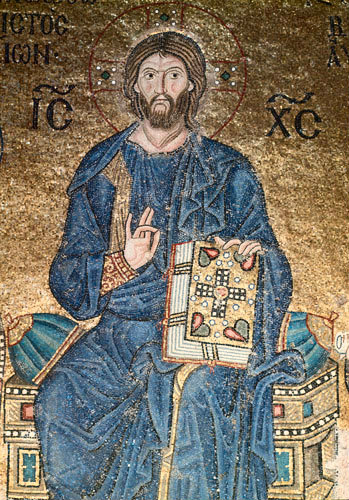 Turkey Istanbul mosaic of Christ detail in the south gallery of Hagia Sophia 11th century