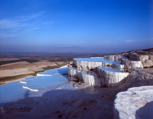 Turkey Pamukkale ancient Hierapolis the rock pools are formed by calcium carbonate from the hot springs