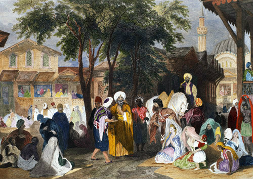 Turkey, the Slave Market,  1840 engraving by Thomas Allom, painted by Laura Lushington