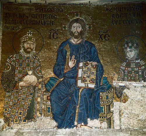 Turkey Istanbul Hagia Sophia detail of the Mosaic of Christ Constantine IX  and Empress Zoe