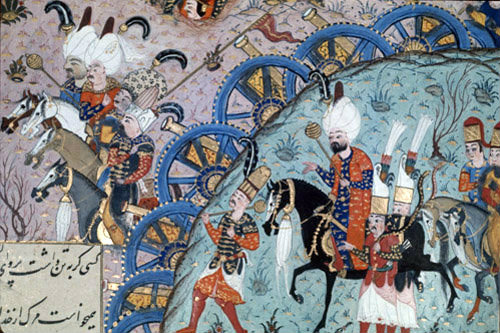 Suleyman the Magnificent besieging Istolni Bedgrad in Hungary, 16th century miniature in ms H 1517, page 409a, Topkapi Palace Museum, Istanbul