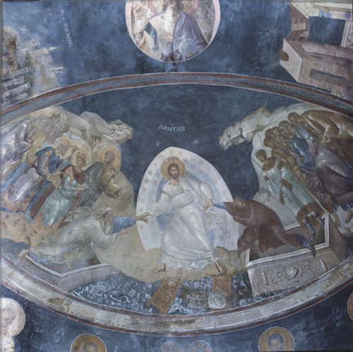 Anastasis, wall painting 1340, apse of the Paracclesion, Kariye Camii, Istanbul, Turkey