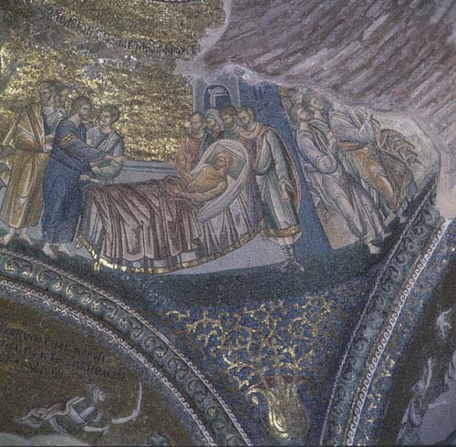 Jesus cures the paralytic at Capernaum, 14th century mosaic, Kariye Camii, Istanbul, Turkey 