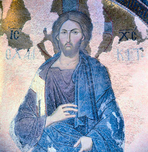 Turkey Istanbul Kariye Camii mosaic of Christ detail from the Deeisis 14th century Byzantine mosaic