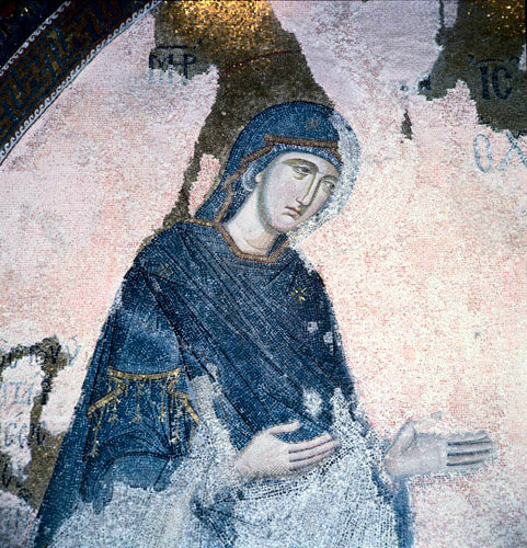Turkey Istanbul Kariye Camii a detail of the Virgin Mary from the Deesis 14th century Byzantine mosaic