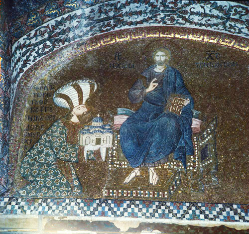 Turkey Istanbul Kariye Camii Istanbul the Enthroned  Christ with the Donor Theodore Metochites mosaic
