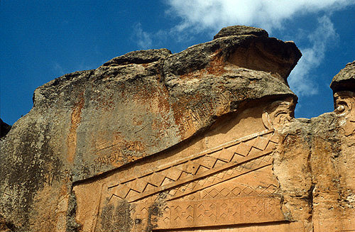 Turkey, Midas Sehri, part of rock-cut temple and inscription
