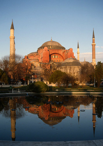 Turkey Istanbul Hagia Sophia reflected in pool