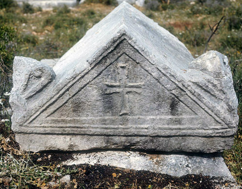Cross, second to third century, carved on lid of sarcophagus, Sebaste, Turkey