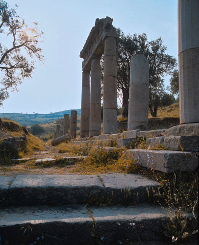 Turkey Pergamon The Asclepieium steps leading to doric columns