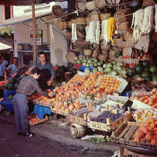 Turkey Bursa fruit stall in the market Bursa is famous for its large split stone peach