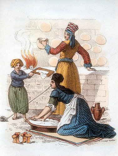 Turkish women making bread, 1821, Istanbul, Turkey