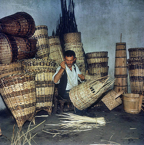 Man weaving baskets for tea and hazel nuts, Turkey