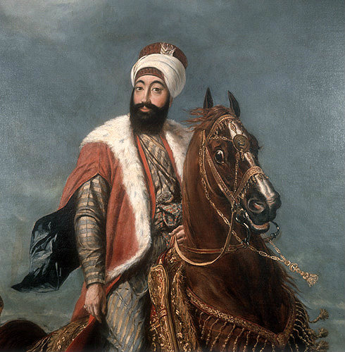 Sultan Mahmud II,1808-1835, detail of portrait painted by Hippolite Berteaux, in the Topkapi Museum Istanbul, Turkey