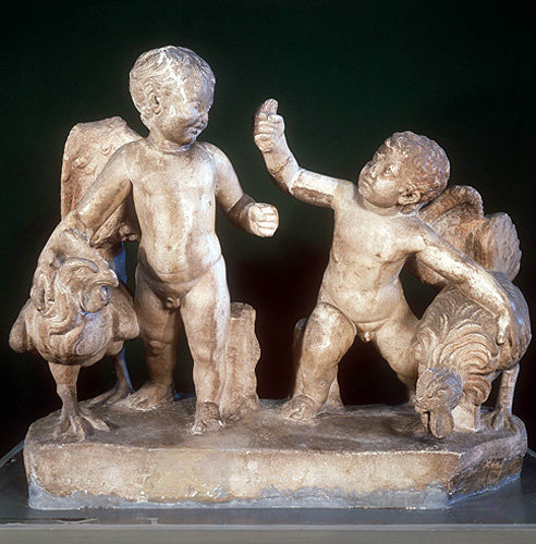Two cupids playing with cocks, Tarsus, 2nd century AD, Archaeological Museum, Istanbul, Turkey