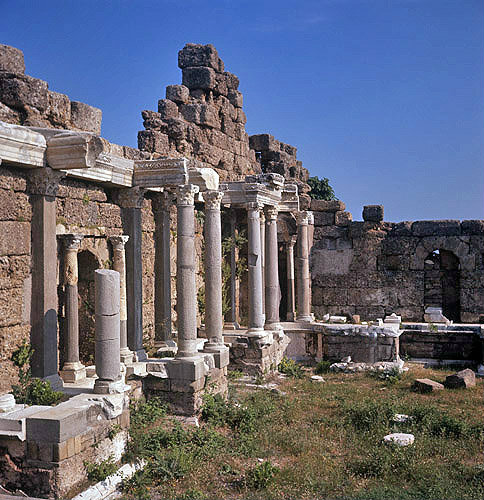 Columns and wall, ancient city of Side, Turkey