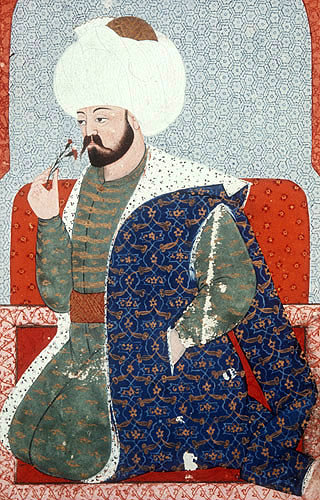 Mehmed I, portrait from sixteenth century manuscript, H 1563, "The Genealogy of the Ottoman Sultans", Topkapi Palace Museum, Istanbul, Turkey