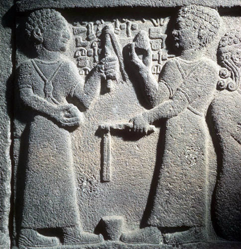 Turkey a relief from Carchemish the Children of King Araras 8th century BC now in the Hittite Museum Ankara