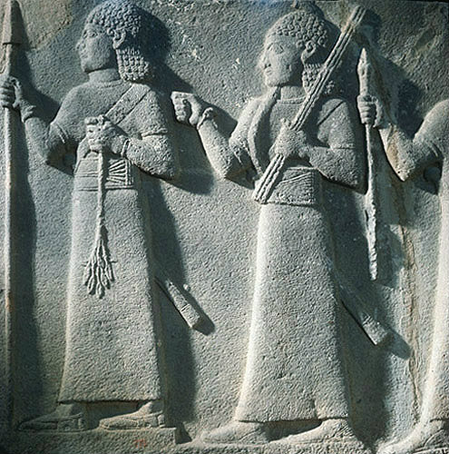 Relief of  procession of officers, from Carchemish eighth century BC, now in Hittite Museum, Ankara, Turkey