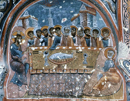 Last Supper, 1200-10, Karanlik Kilisi, rock-cut church in Goreme Valley, Cappadocia, Turkey