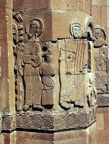 Turkey, Armenian Church on the Island of Achthamar on Lake Van 915-921 AD  detail of the sacrifice of Isaac, Moses on the right