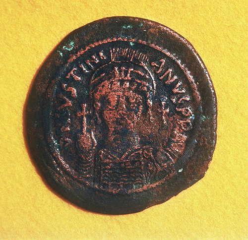 Justinian I, Byzantine Emperor from 483 to 565, coin found at Kekova, south west Turkey