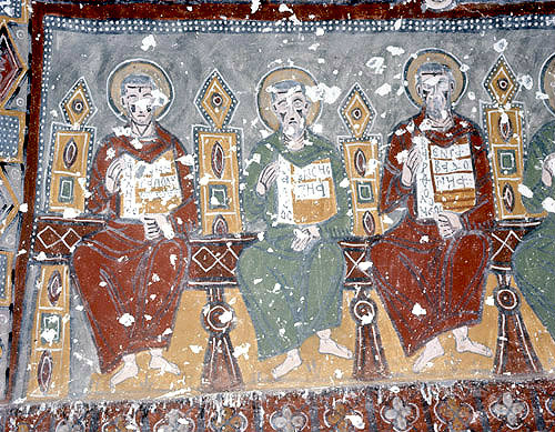 Turkey, Cappadocia, Ihlara Valley, Kokar Kilise, the Scented Church, 10-11th century,  three apostles from Pentecost L-R Philip, Thaddeus and Bartholomew