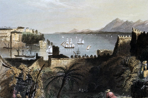 Turkey Antalya in 1840 engraving painted by Laura Lushington