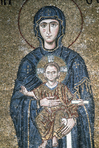 Turkey Istanbul Hagia Sophia Virgin and Child detail from mosaic with Emperor John Comnenus and Empress Irene
