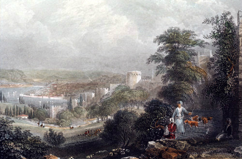 Turkey the Rumili Hisar, a castle in the city walls, Istanbul, engraving by W H Bartlett British artist, 1809-1854