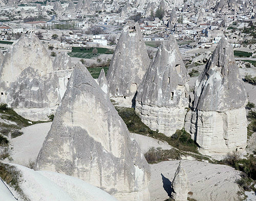 Turkey, Cappadocia,   cones used as store houses at Avcilar