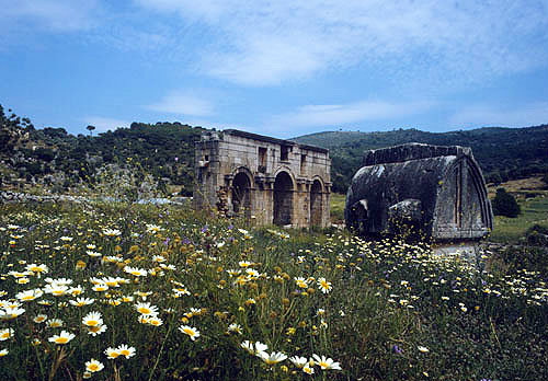 Turkey, Patara, Lycia, 4th century BC tomb and 3-arched gate (circa AD100)