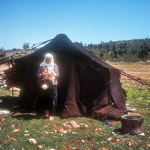 Yuruk nomad woman spinning outside her tent in the Taurus mountains north of Tarsus, Cilicia, Turkey