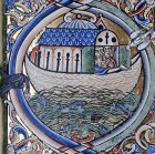 Noahs Ark, the dove returning, Winchester Bible, 12th century