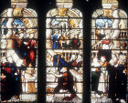 St Peter and St John stopped by a cripple, nineteenth century window by C.E.Kempe, south choir aisle, Lichfield Cathedral, Staffordshire, England
