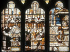 King David instructing musicians, nineteenth century window by C.E. Kempe, north choir aisle, Lichfield Cathedral, Staffordshire, England