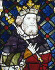 King Canute, Great West Window in Canterbury Cathedral, Canterbury, Kent, England, 15th century stained glass